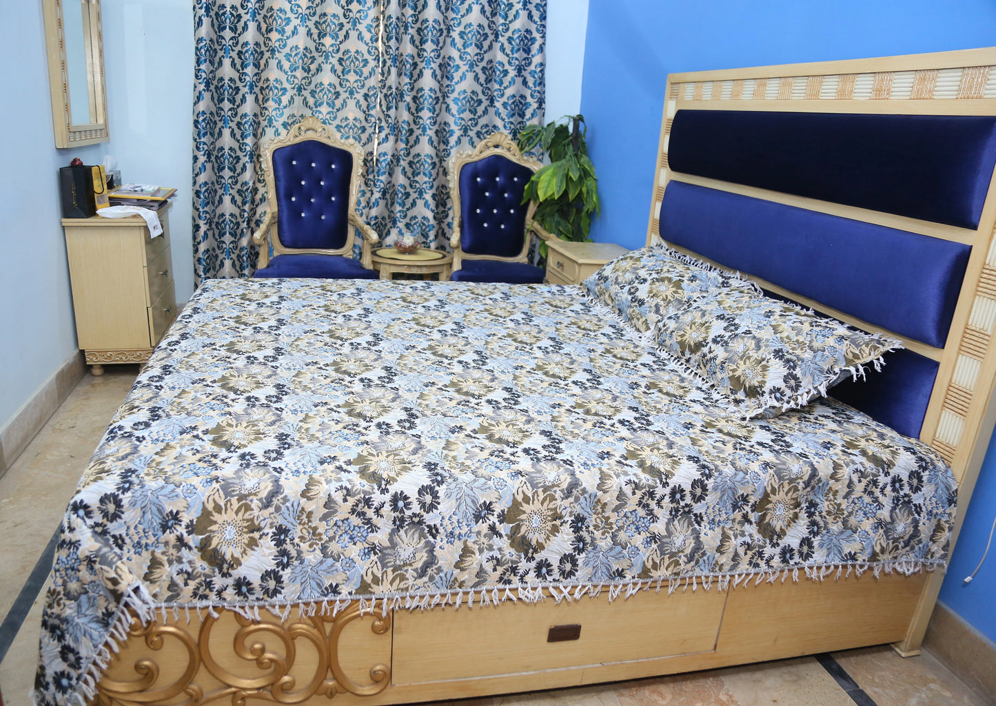 Blue Blossom Multani Bedsheet